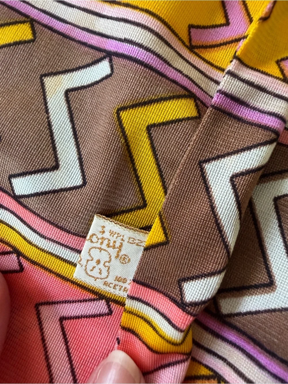 Symphony Pink Yellow Brown Geometric Fringe Silk Scarf